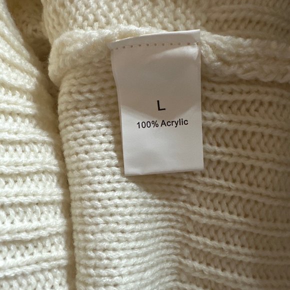 Women Pullover Sweater Large Apricot-Cream Knit Cable Round Neck Long Sleeve - Picture 9 of 9